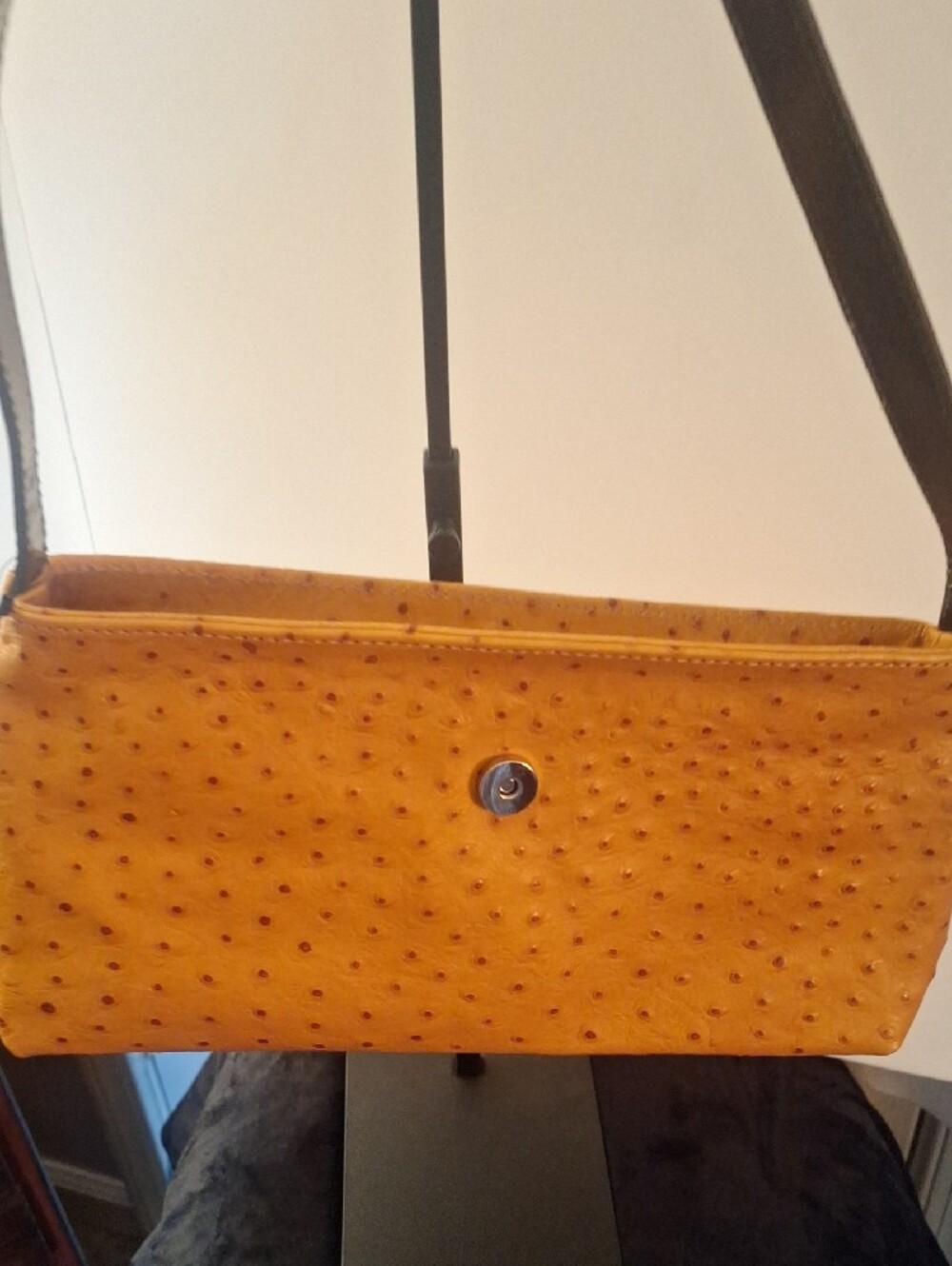 Maxx New York Ostrich-Embossed Shoulder Bag in Mustard - Picture 5 of 5